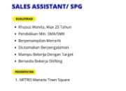 Loker Sales Assistant/SPG Stinovovo Manado