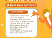 Lowongan Kerja Staff Toko Babyshop di Manado (Kairagi Dua)!