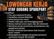 Lowongan Kerja Staf Gudang Sparepart Terbaru di Manado