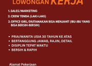 Lowongan Kerja Manado Pesta: Sales, Crew Tenda, dan Office Girl (Gudang Antropolis)