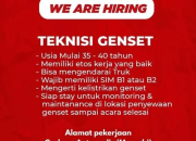 Lowongan Kerja Teknisi Genset di Sewa Genset Manado (Penempatan Maumbi)
